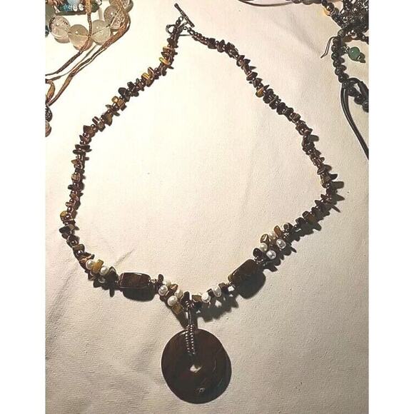 Tiger's Eye Stone Natural Pearl 925 Sterling Silver Necklace Pendant 22 In. - Picture 2 of 7